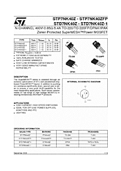 DataSheet STD7NK40Z pdf